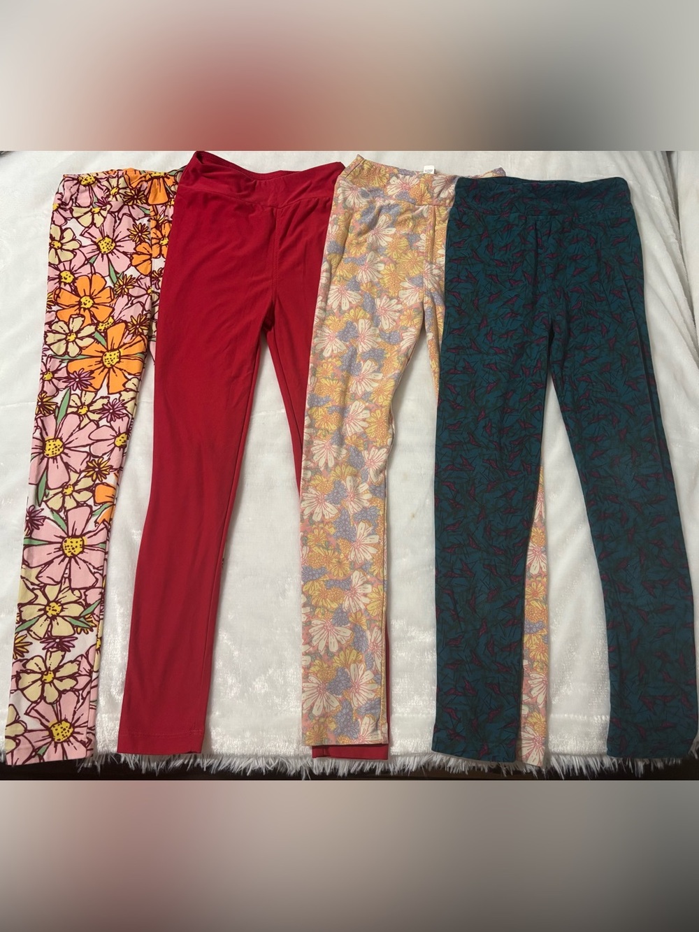 LuLaRoe Kids Leggings | 4-Pc. Bundle | 3 in colorful prints and 1-solid color